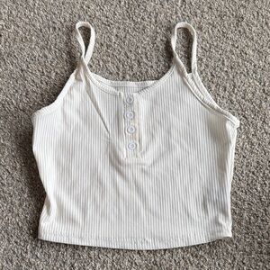 SHEIN Cream Ribbed Crop Top with Button up front